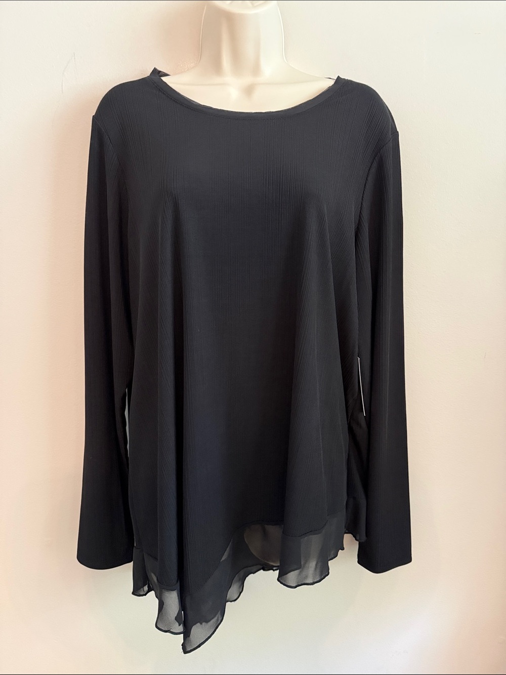 Simply Vera Vera Wang Black Long-Sleeve Top with Chiffon Asymmetric Hem